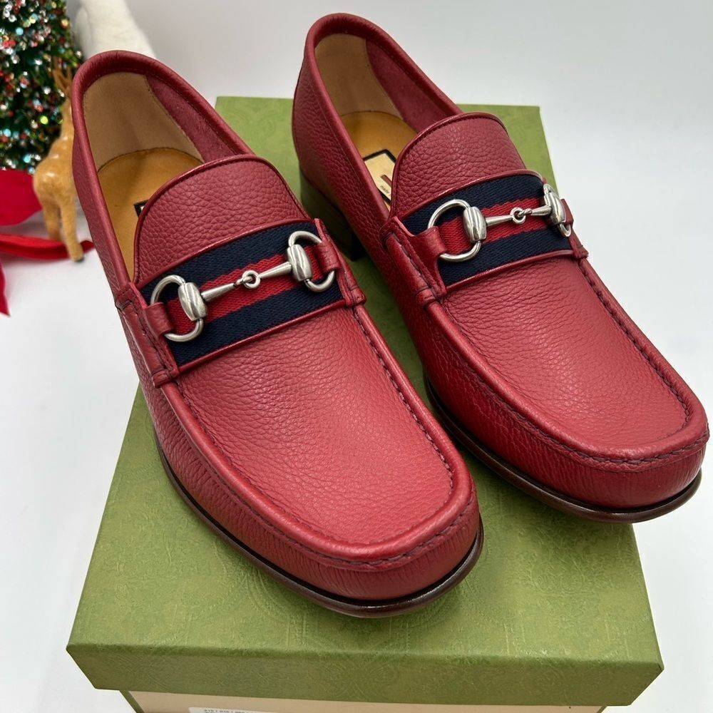 Men’s Gucci Horsebit web leather loafers size 8 fits 9  US made in Italy